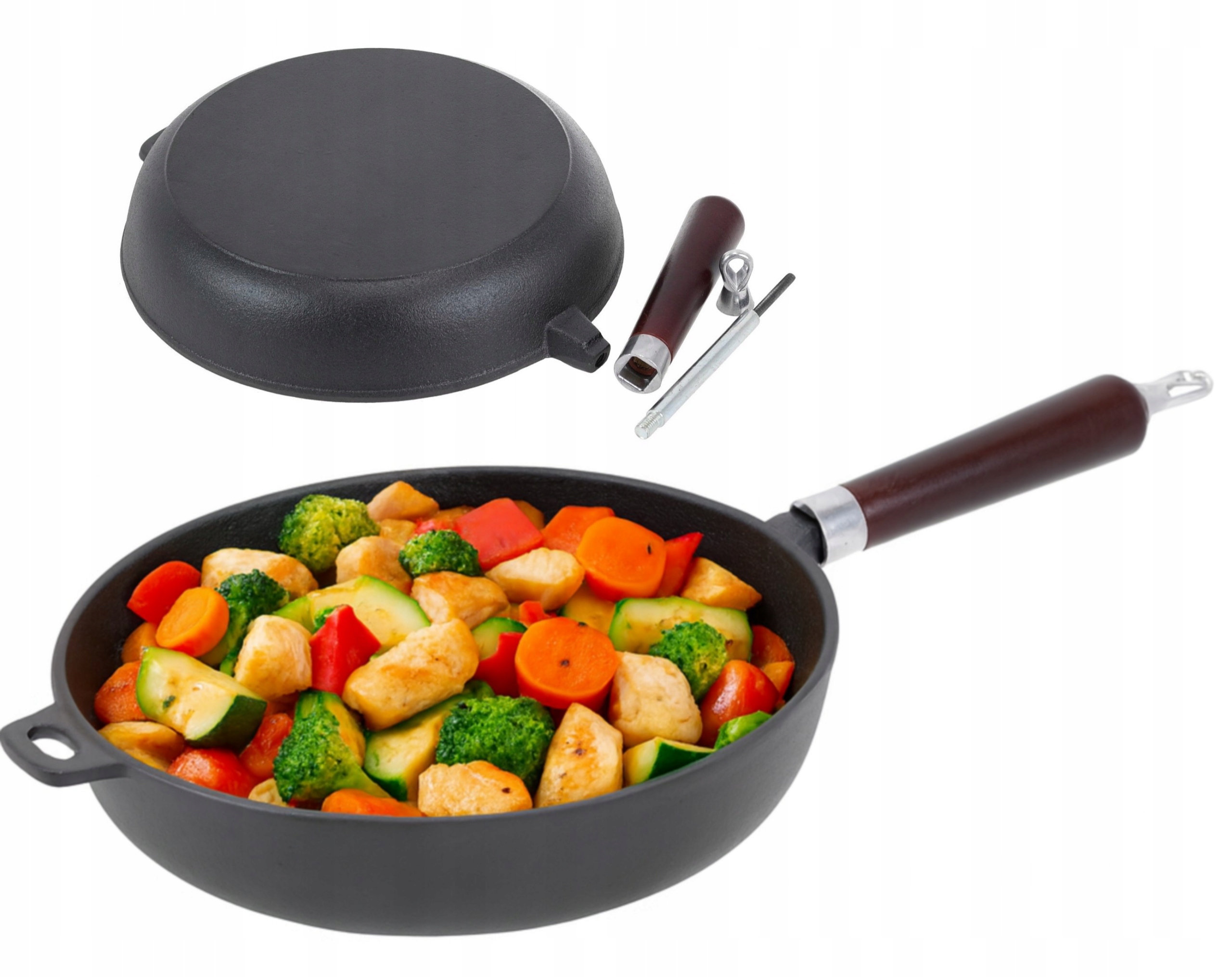 PATELNIA ŻELIWNA 28 cm Ciężka Głęboka odkręcana rączka INDUKCJA GAZ KRISBERG